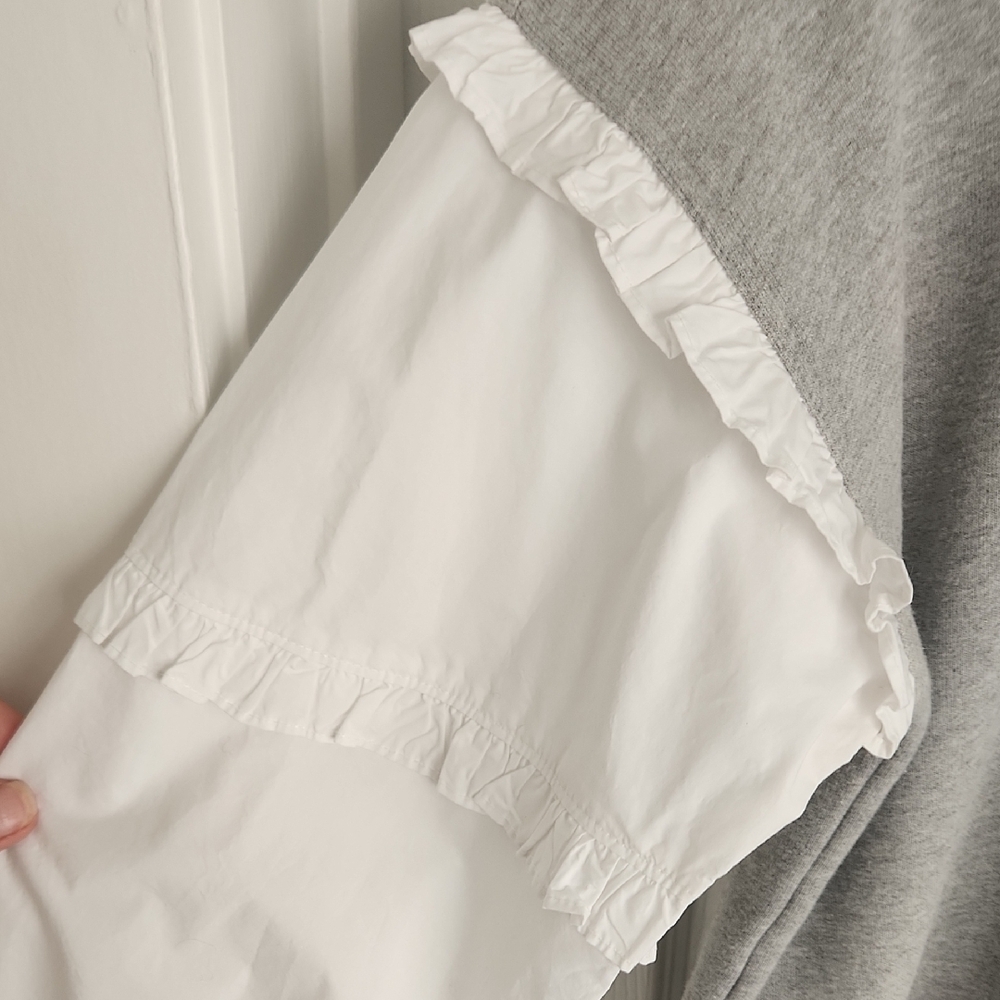 Derek Lam Gray Sweatshirt with White Ruffled Sleeves - Picture 3 of 7